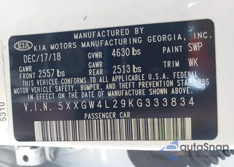 2019 Kia Optima Sx Turbo from USA, damaged, VIN 5XXGW4L29KG333834